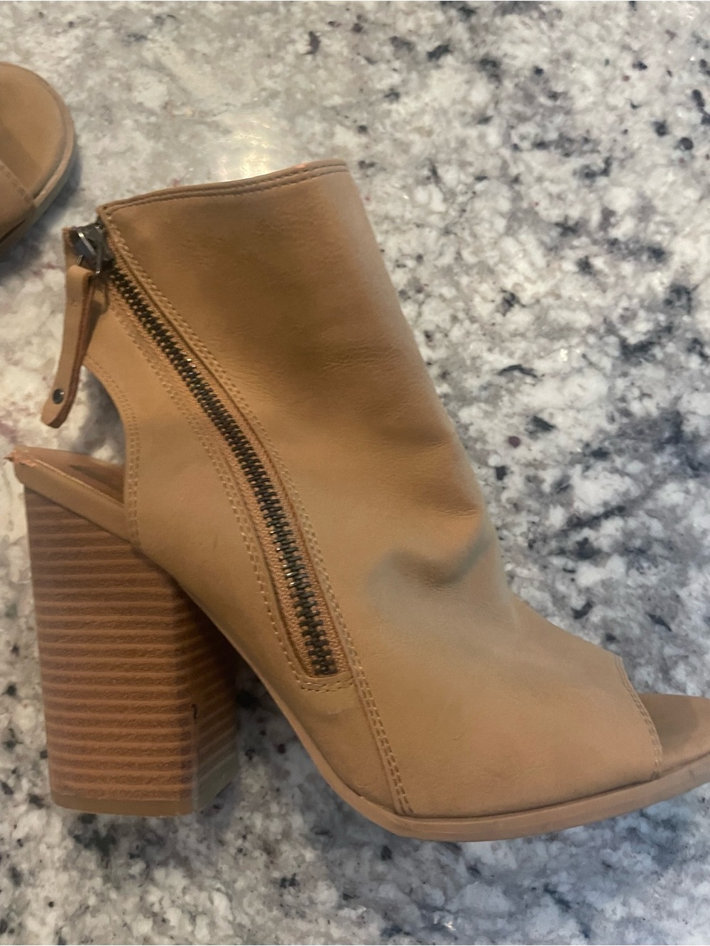 DV by Dolce Vita Tan Peep-Toe Block Heel Booties